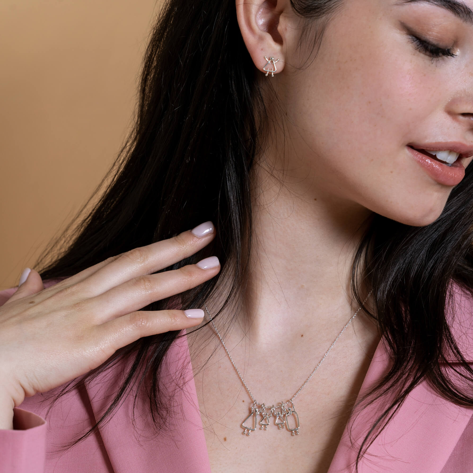 collier maman, 2 filles et papa en or - Lidia