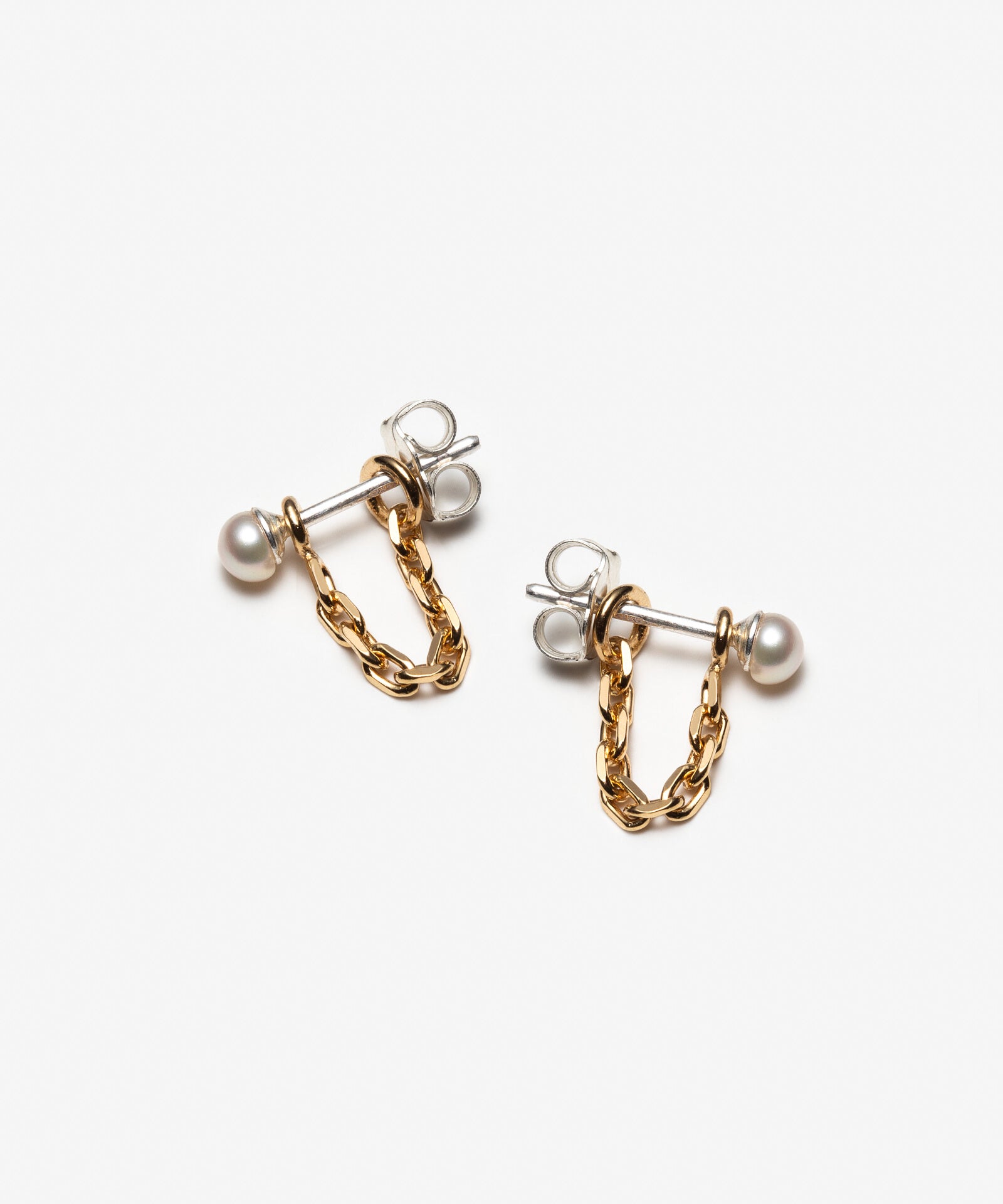 Gold Chain Earrings With Dainty Freshwater Pearl Studs