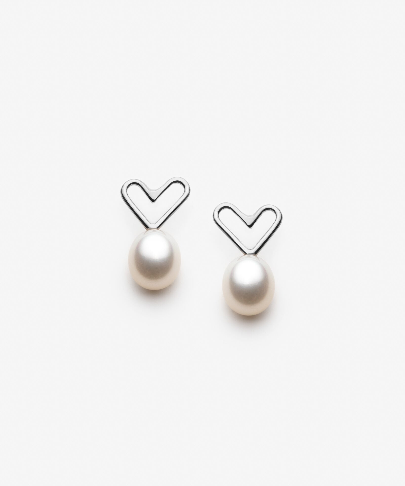 Heart Shape Earrings with a Big White Freshwater Pearl