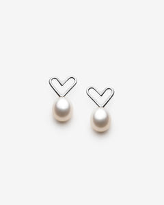 Heart Shape Earrings with a Big White Freshwater Pearl