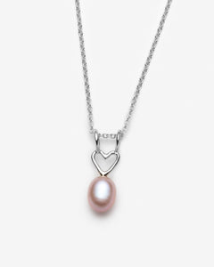 Collier avec breloque coeur et grosse perle rose