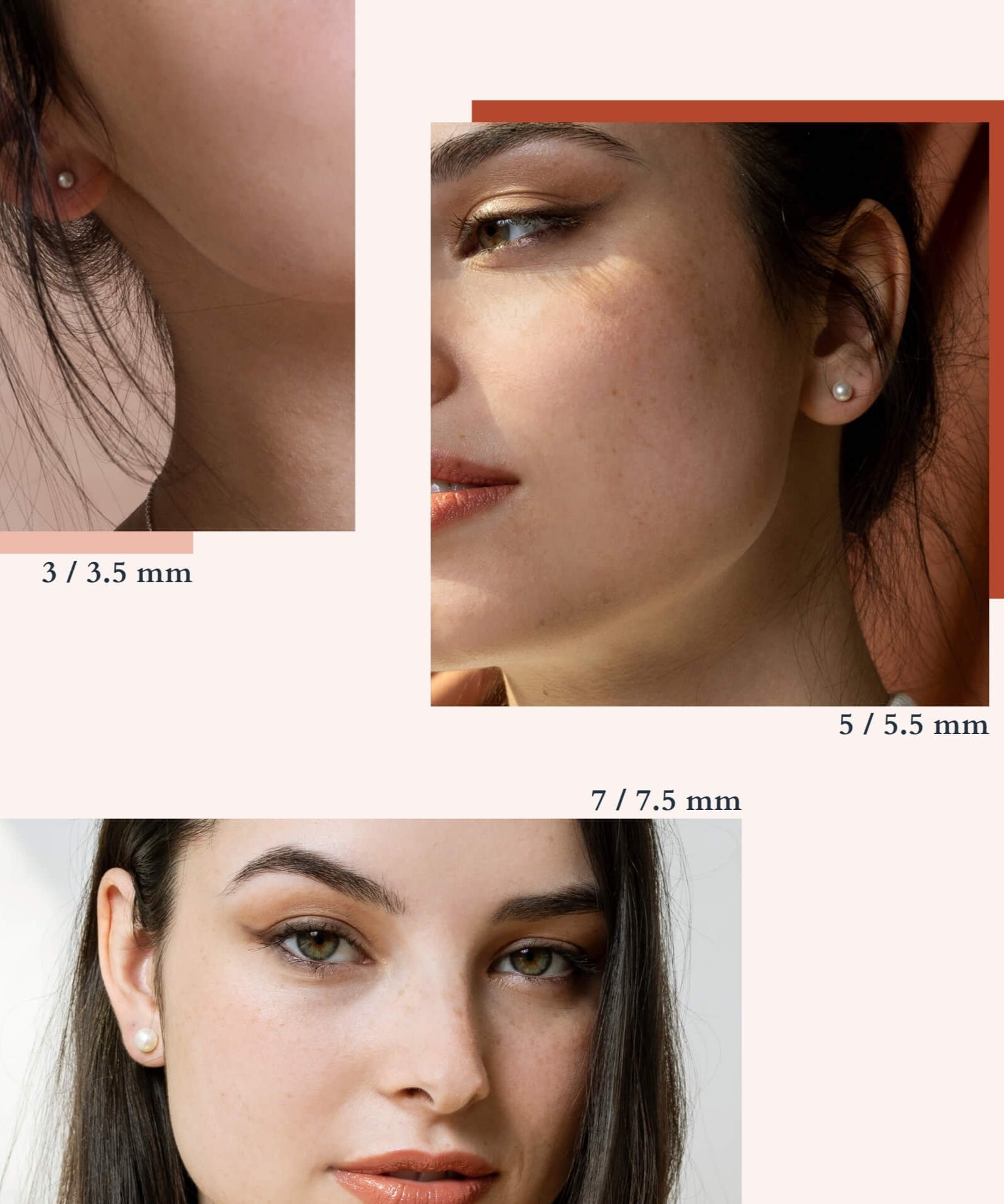 paires de boucles d’oreilles avec perles blanches naturelles de différentes grosseurs pour lobe d’oreille