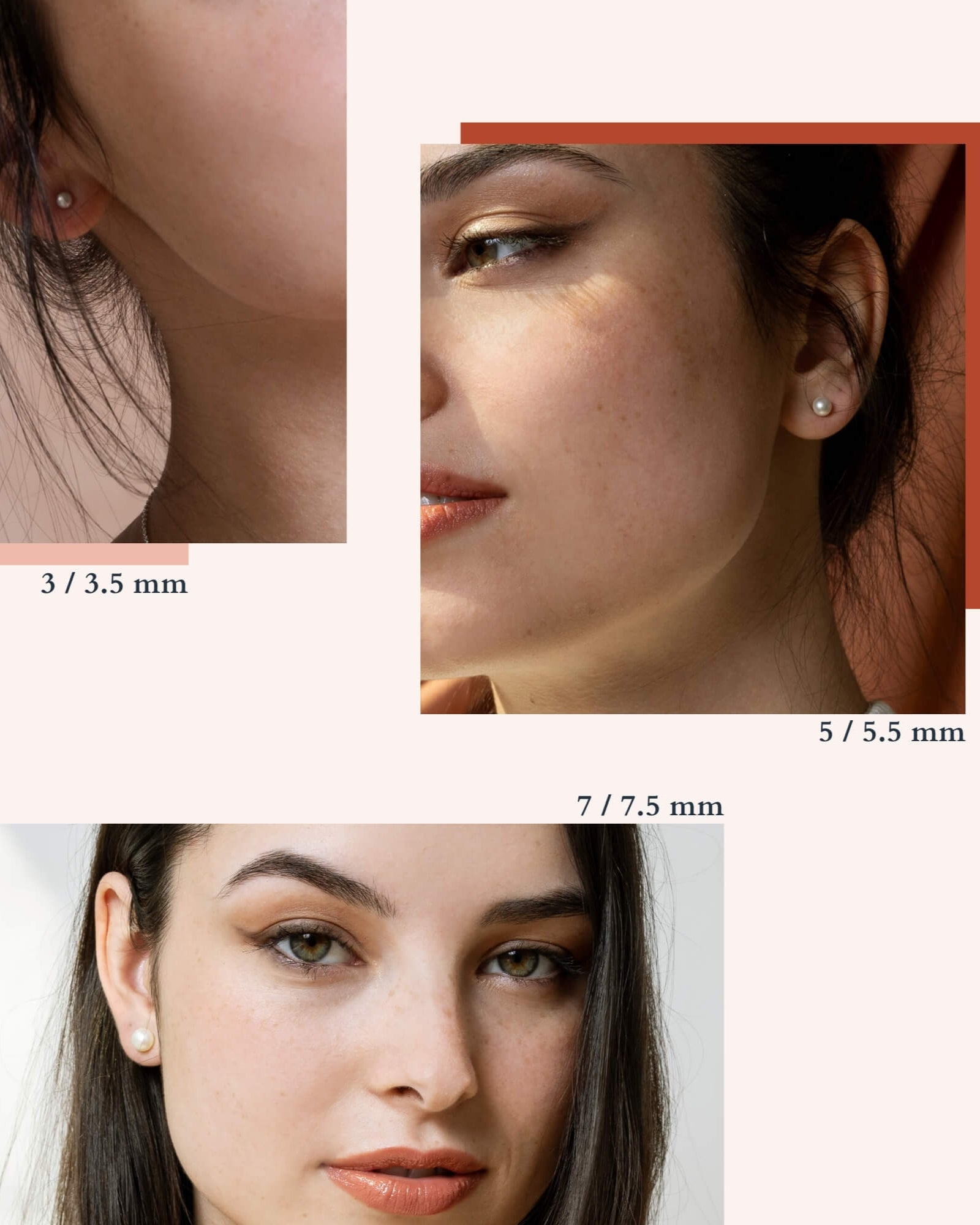 paires de boucles d’oreilles avec perles blanches naturelles de différentes grosseurs pour lobe d’oreille