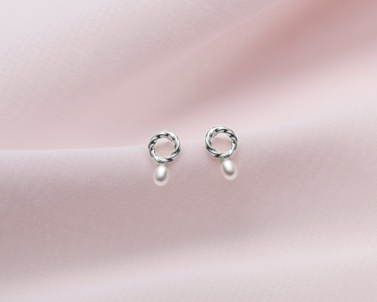 boucles d'oreilles cercles avec petites perles blanches - Lidia