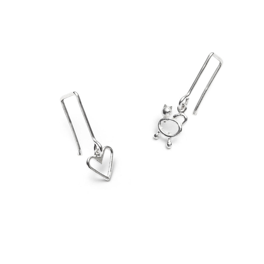 boucles d'oreilles avec petit coeur et chat - Lidia