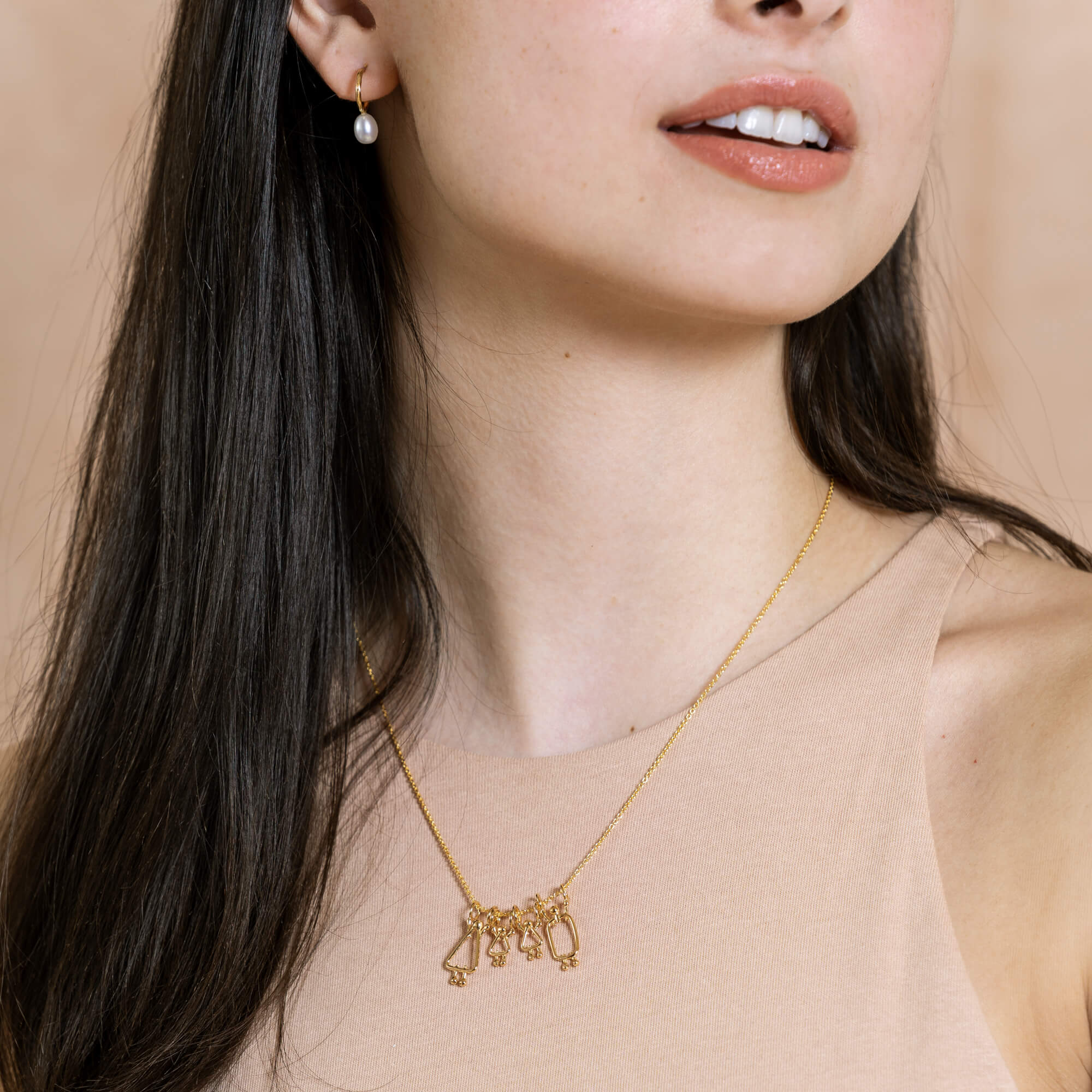 collier maman, 2 filles et papa en or - Lidia